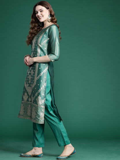Dhiyona IE Ethnic Motifs Pure Silk Kurta with Trousers & With Dupatta