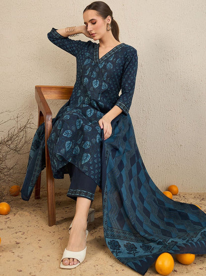 Dhiyona IE Floral Printed Pure Cotton Kurta With Trousers & Dupatta