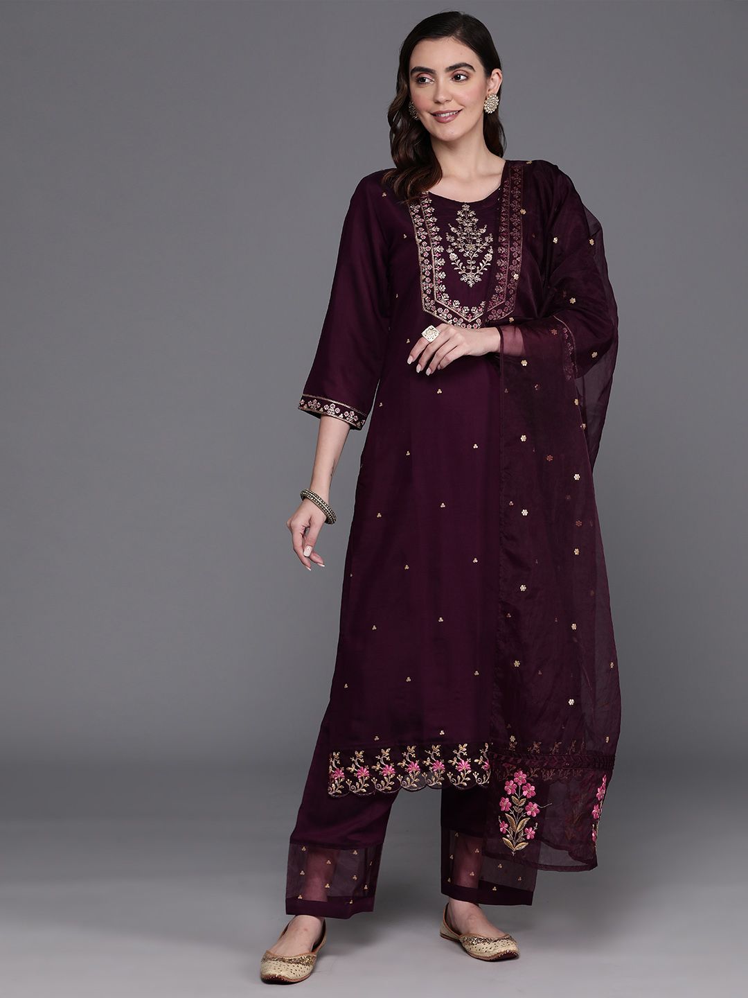 Floral Embroidered Regular Kurta with Trousers & Dupatta