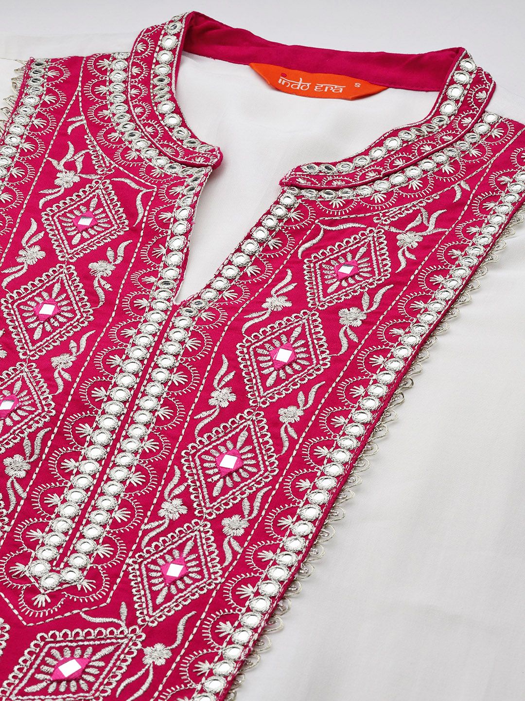 Ethnic Motifs Embroidered Pleated Mirror Work Kurta with Trousers