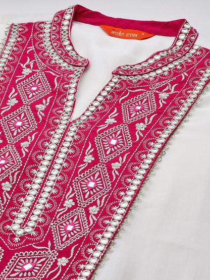 Ethnic Motifs Embroidered Pleated Mirror Work Kurta with Trousers