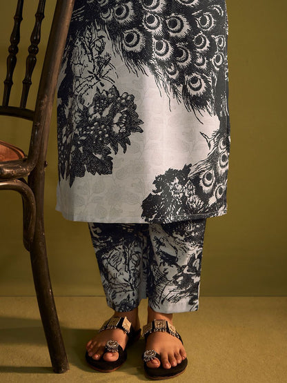 Floral Printed V-Neck Straight Kurta With Trousers