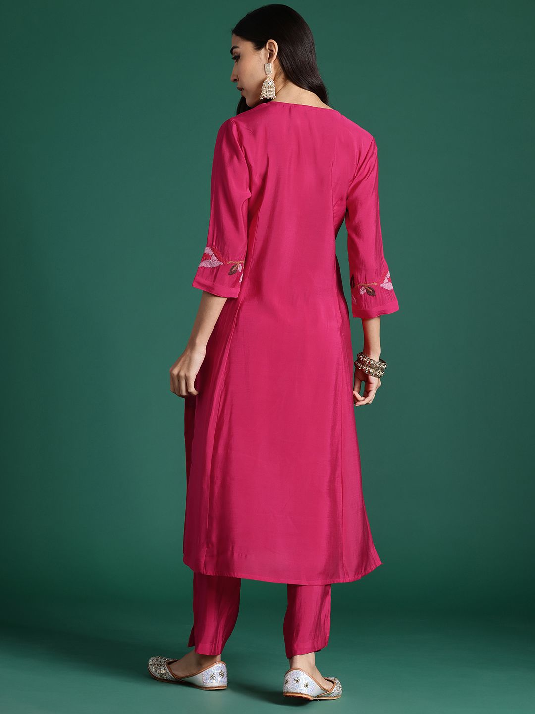 Floral Embroidered Thread Work Pure Cotton Kurta with Trousers