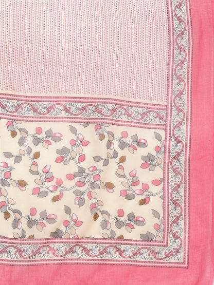 Dhiyona VA Women'sFloral Printed Mirror Work Pure Cotton Kurta with Trousers & Dupatta