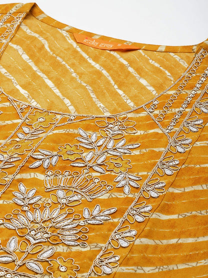 Dhiyona IE Women Floral Yoke Design Regular Pure Cotton Kurta with Trousers & With Dupatta