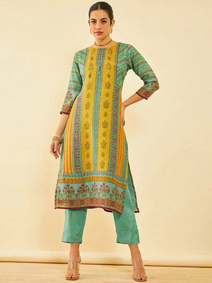 Dhiyona SO Women's Ethnic Motifs Printed Regular Sequinned Kurta with Trouser