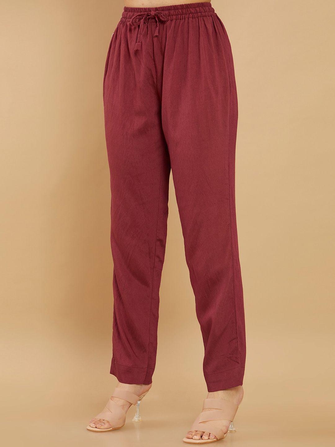 Dhiyona SO Women's Women Maroon Ethnic Motifs Printed Thread Work Kurta with Trousers