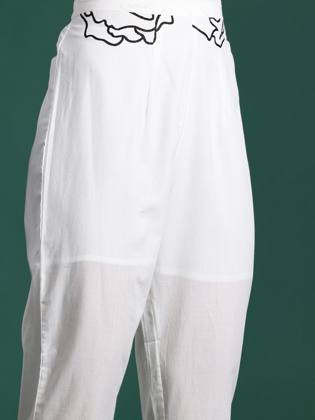 Floral Printed Mirror Work Pure Cotton Kurta with Trousers