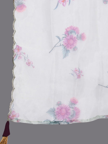 Floral Yoke Design Kurta With Trousers & Dupatta