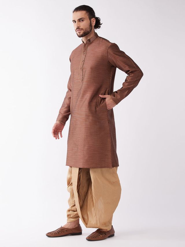 Men's Maroon Silk Blend Straight Kurta and Dhoti Set