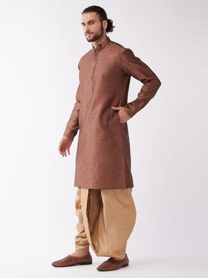 Men's Maroon Silk Blend Straight Kurta and Dhoti Set