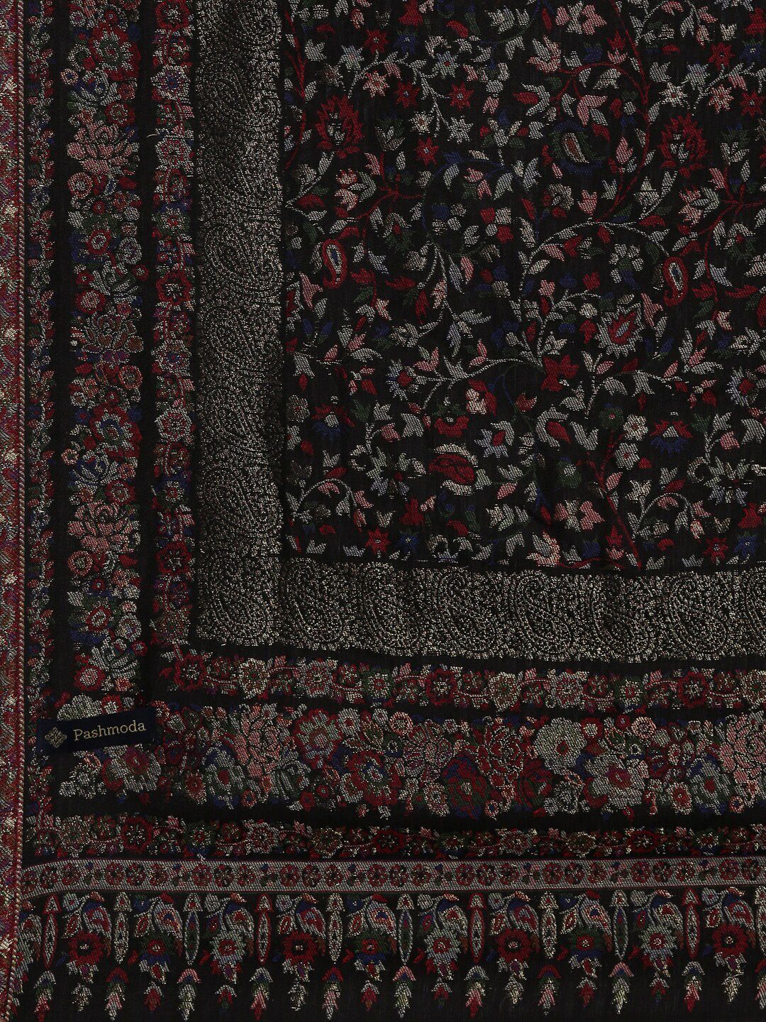 Dhiyona PA Women Black Floral Design Woven Shawl