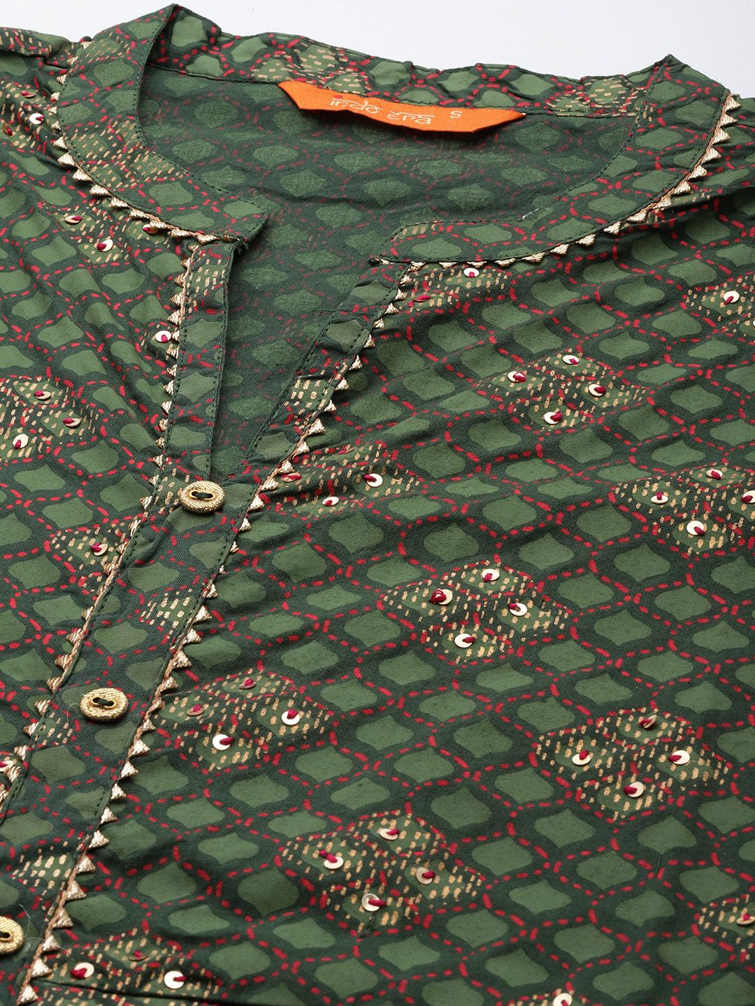 Women Green Ethnic Motifs Printed Gotta Patti Kurta with Trousers & With Dupatta