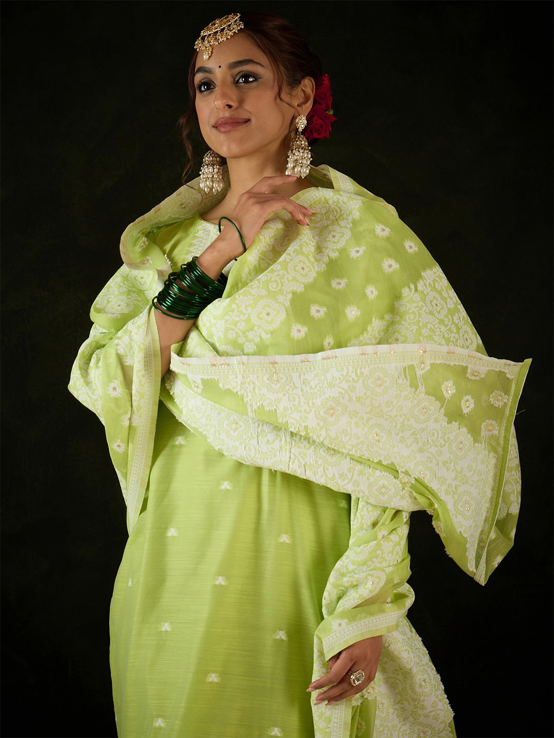 Dhiyona IE Women Woven Design Ethnic Motifs Regular Kurta with Trousers & With Dupatta