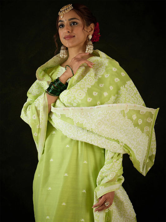 Dhiyona IE Women Woven Design Ethnic Motifs Regular Kurta with Trousers & With Dupatta