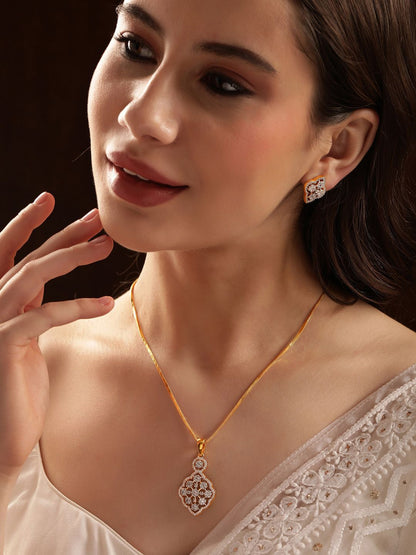 Dhiyona RJ Women's 22K Gold Plated Cubic Zirconia Stone Studded Pendant Jewellery Set