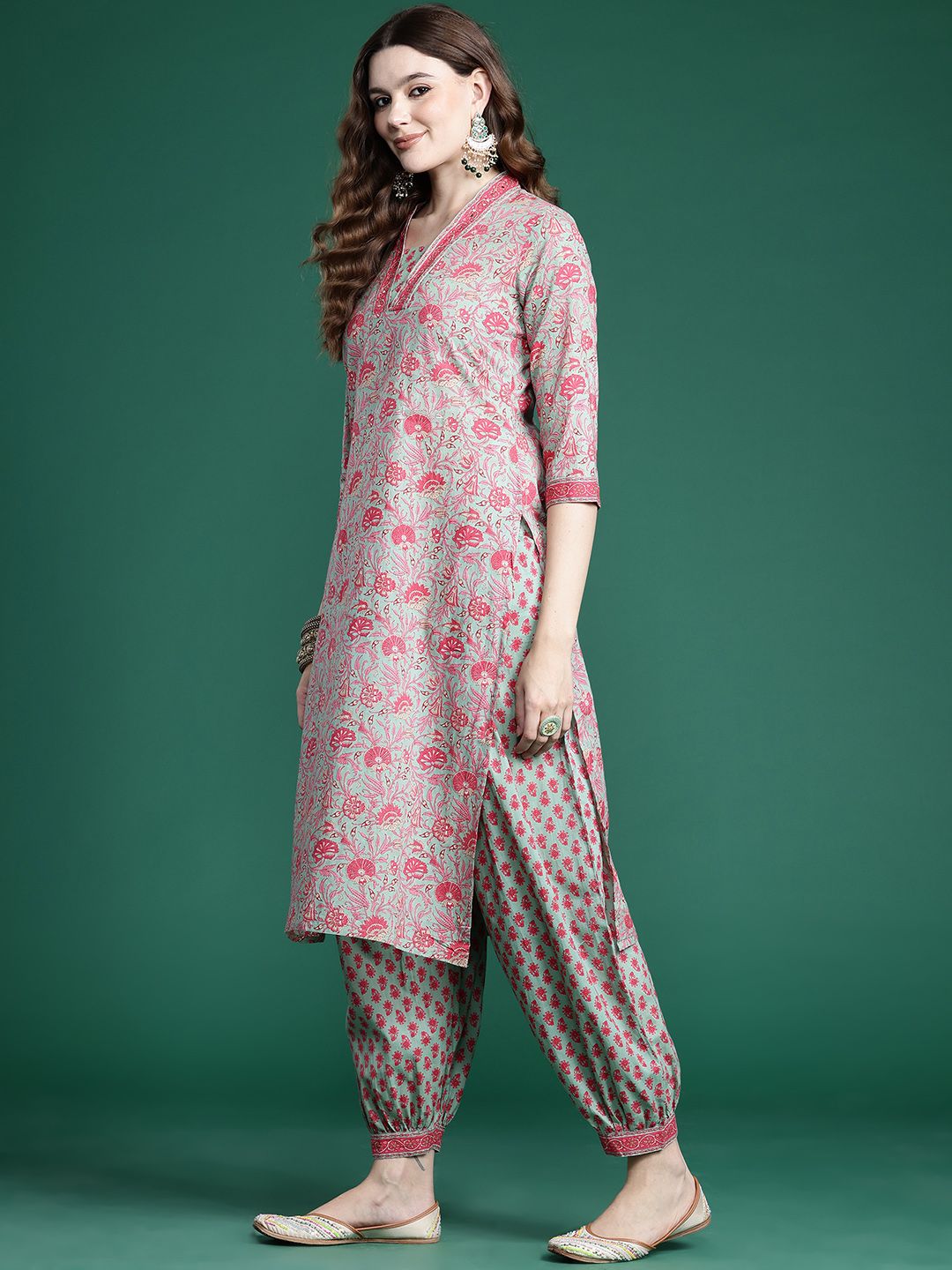 Dhiyona IE Floral Printed Pure Cotton Kurta with Salwar & With Dupatta