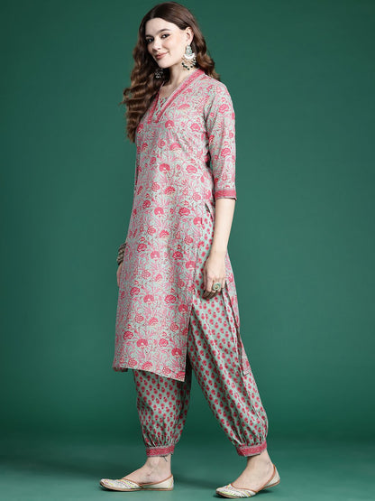 Dhiyona IE Floral Printed Pure Cotton Kurta with Salwar & With Dupatta