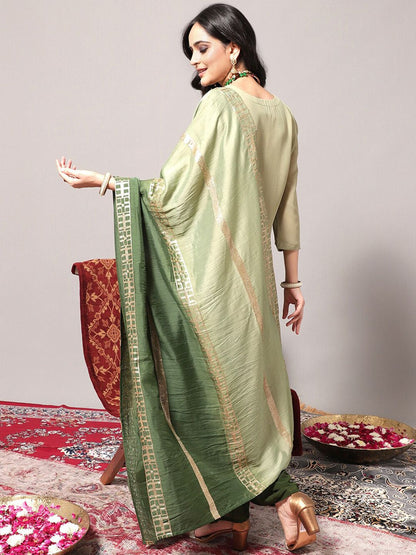 Dhiyona VA Women's Geometric Embroidered Regular Sequinned Kurta With Trousers & Dupatta