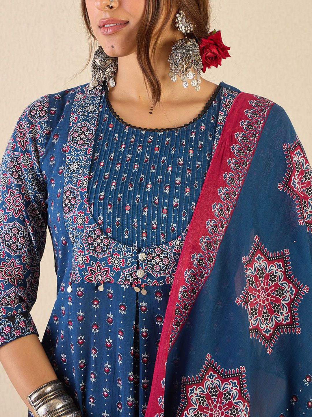Women Ethnic Motifs Printed Regular Pure Cotton Kurta Set With Dupatta