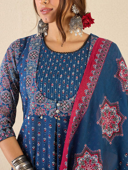 Women Ethnic Motifs Printed Regular Pure Cotton Kurta Set With Dupatta