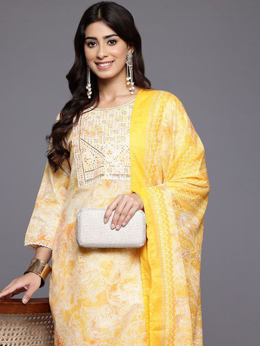 Dhiyona VA Women'sPaisley Printed Sequinned Kurta With Trousers & Dupatta