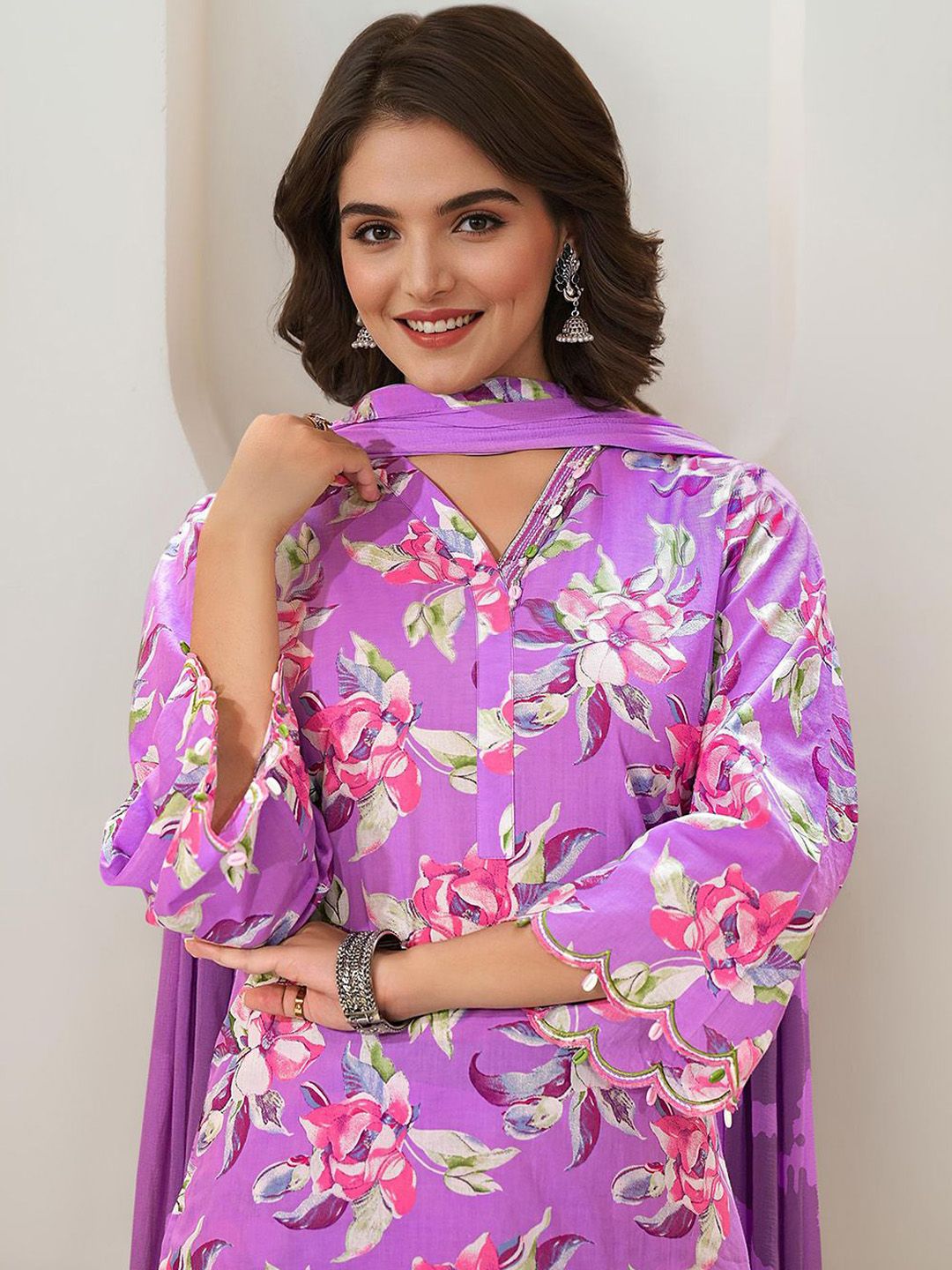 Dhiyona IS Women's Floral Printed Pure Cotton Kurta with Trousers & Dupatta