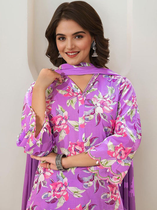 Dhiyona IS Women's Floral Printed Pure Cotton Kurta with Trousers & Dupatta