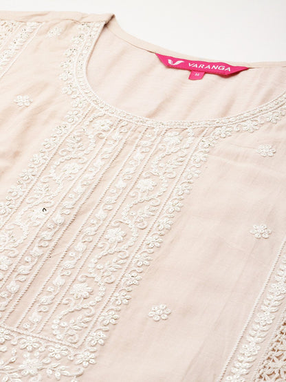 Dhiyona VA Women's Embroidered Pure Cotton Kurta with Trousers & Dupatta