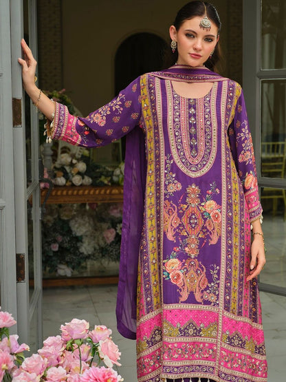 Ethnic Motifs Printed Regular Mirror Work A-Line Kurta With Palazzos & Dupatta
