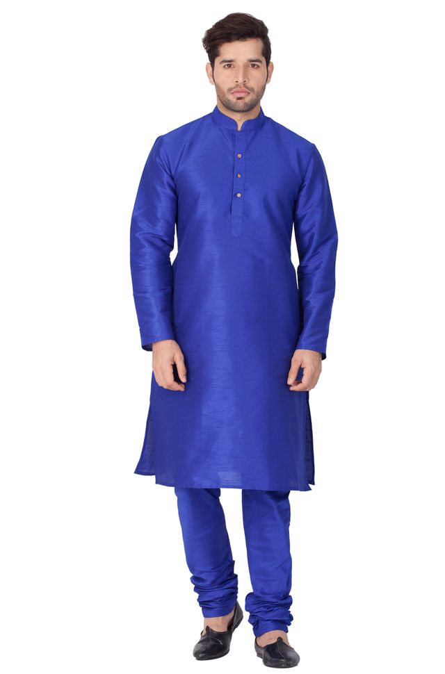 Men's Blue Silk Blend Straight Kurta Pyjama Set