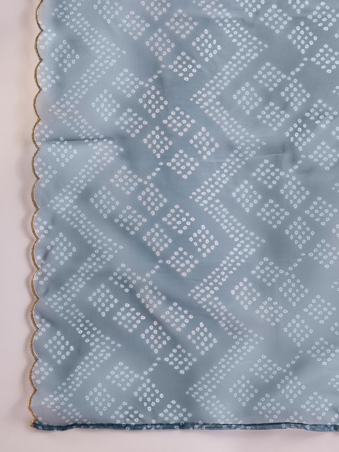 Women Bandhani Embroidered Regular Gotta Patti Kurta with Trousers & With Dupatta