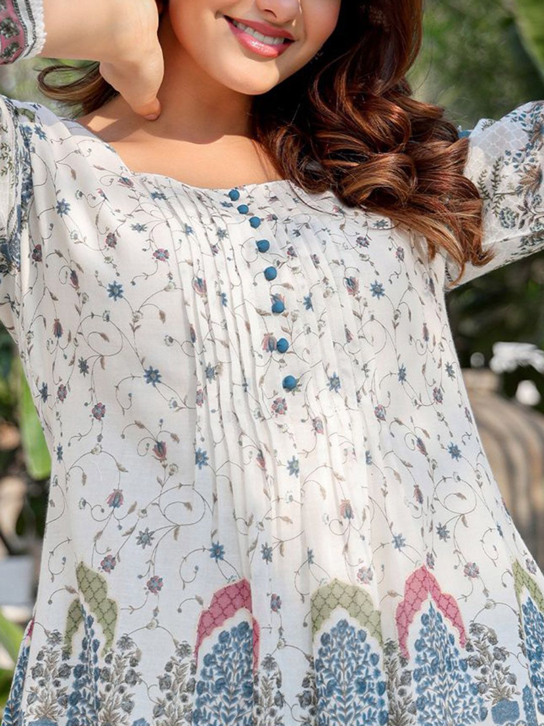 Dhiyona IE Floral Printed Pure Cotton Tunic With Trousers Co-Ords