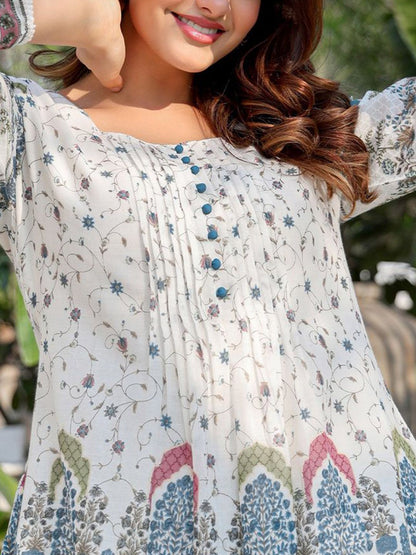 Dhiyona IE Floral Printed Pure Cotton Tunic With Trousers Co-Ords