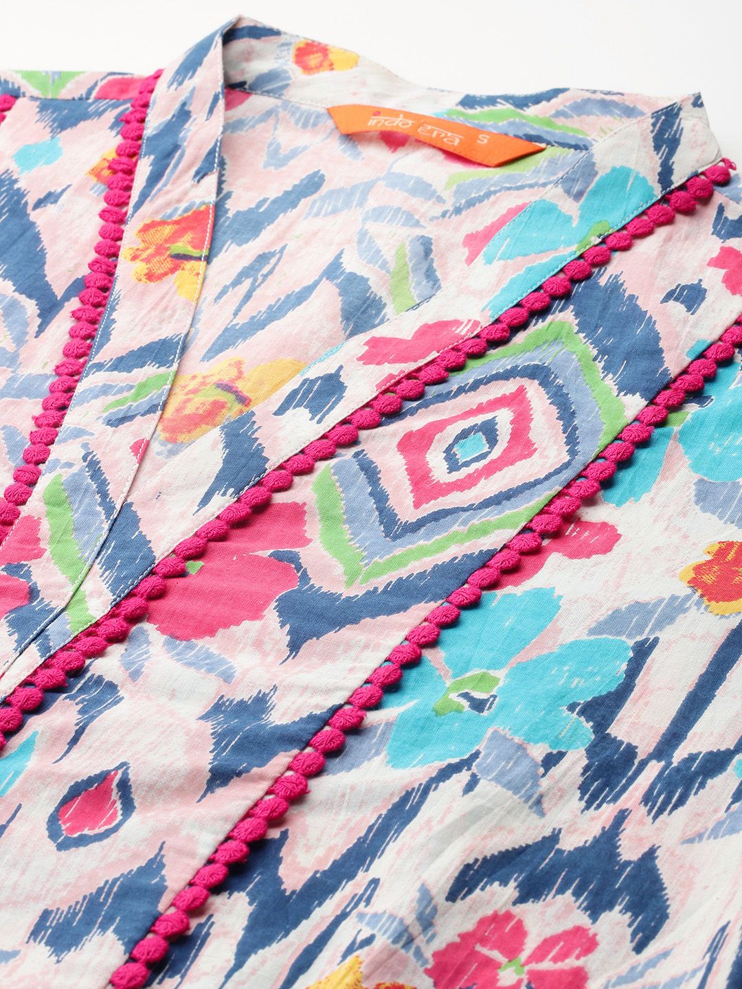 Dhiyona IE Women Printed Panelled Pure Cotton Kurta with Trousers