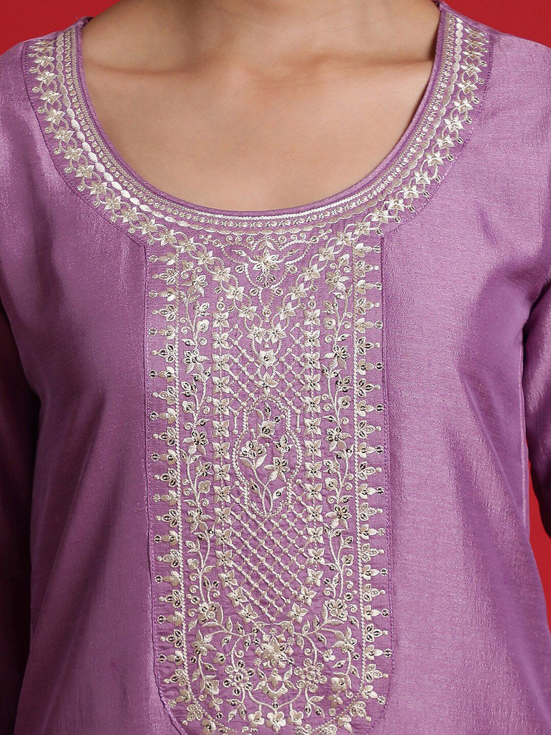 Floral Embroidered Sequinned Kurta With Trousers & Dupatta