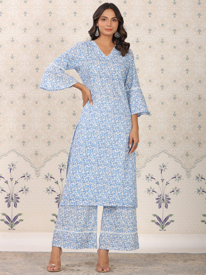 Dhiyona OD  Floral Printed Bell Sleeves Pure Cotton Kurta With Palazzos