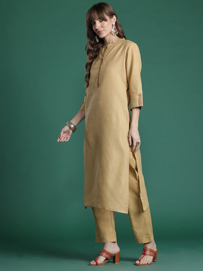 Yoke Design Thread Work Kurta With Trousers & Dupatta
