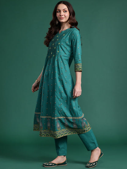 Dhiyona IE Ethnic Motifs Embroidered Pure Cotton Kurta with Trousers & With Dupatta