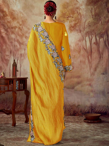 Dhiyona IE Floral Embroidered Regular Thread Work Straight Kurta With Trousers & Dupatta