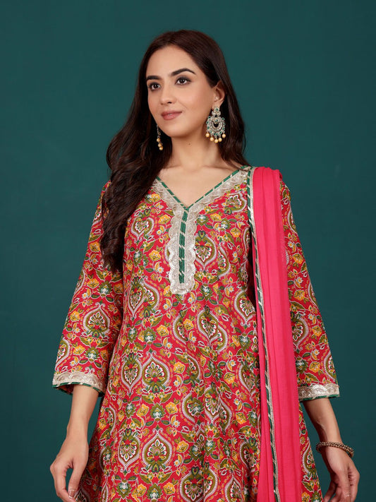 Dhiyona VA Women's Floral Printed Regular Kurta with Dhoti Pants & With Dupatta