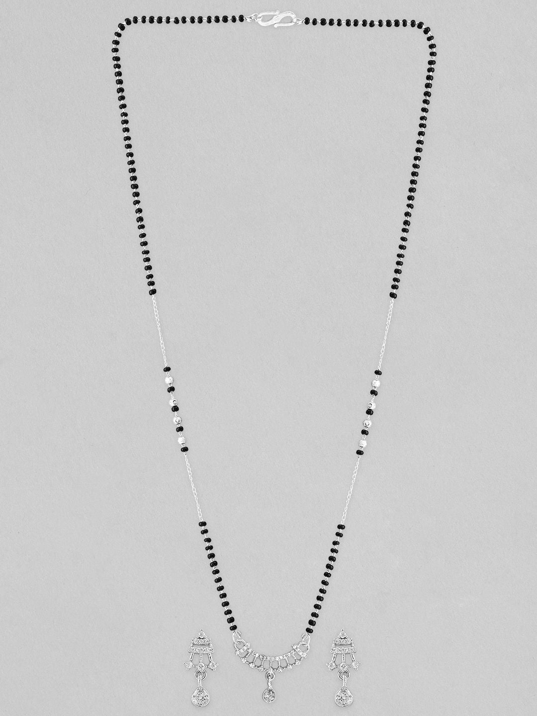 Dhiyona RJ Women's Silver-Plated & Beaded Mangalsutra With Earings
