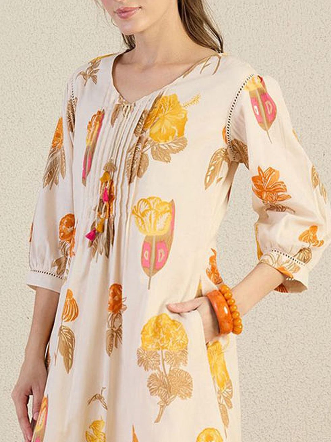 Dhiyona IE Printed V-Neck Tunic With Trousers Co-Ords