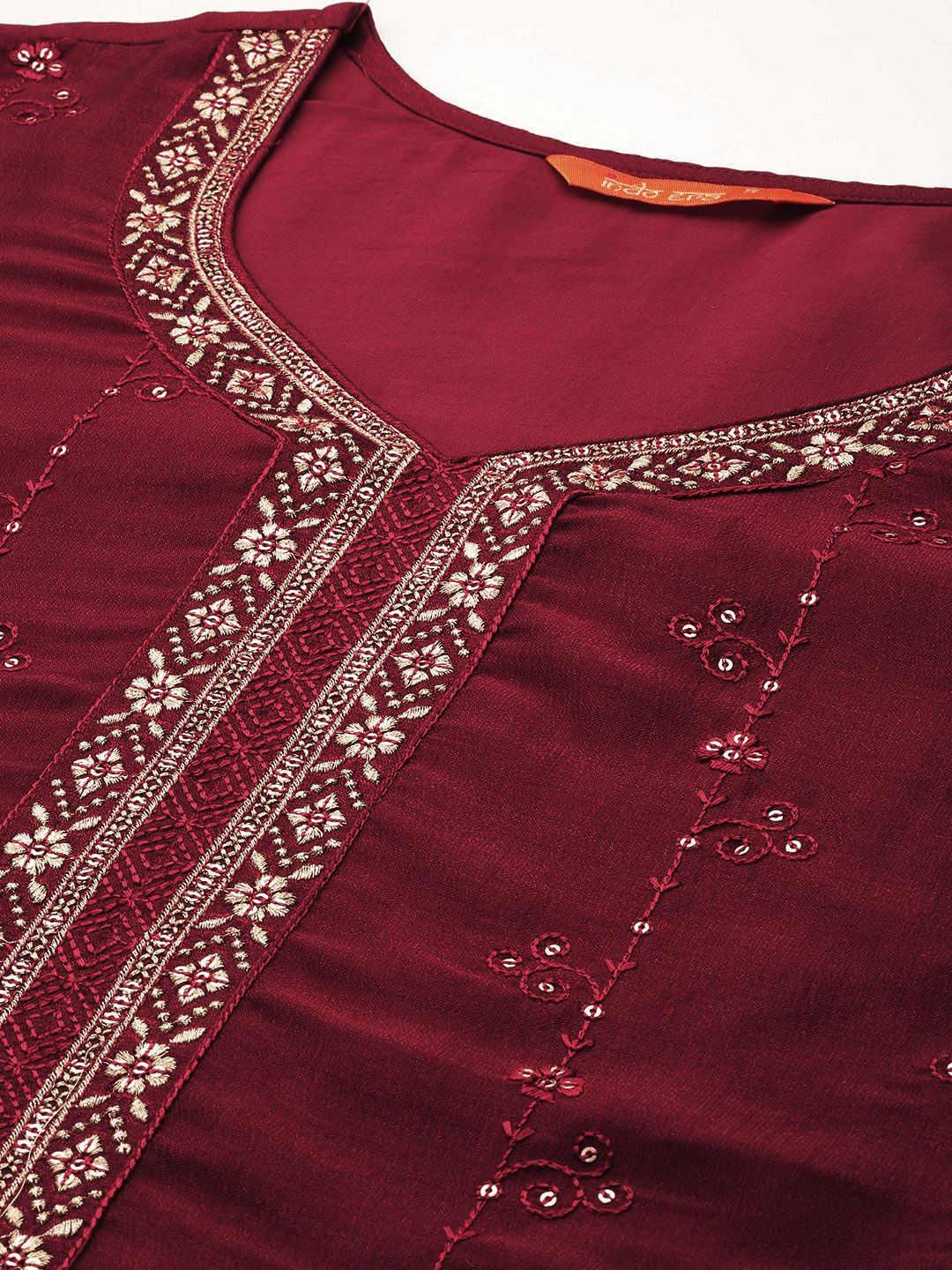 Dhiyona IE Floral Embroidered Zari Kurta With Trousers & Dupatta