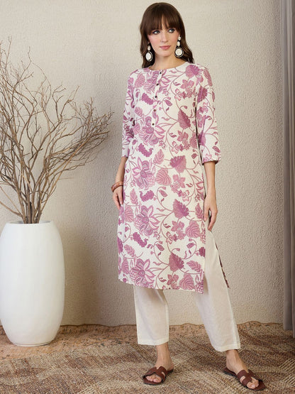 Dhiyona IE Floral Printed Round Neck Straight Kurta