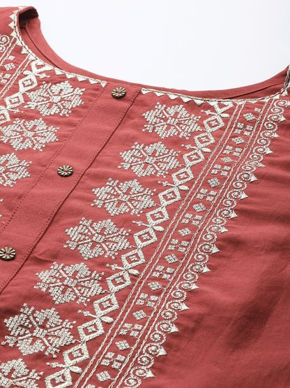 Dhiyona VA Women'sEthnic Motifs Embroidered Thread Work Kurta With Trousers & With Dupatta
