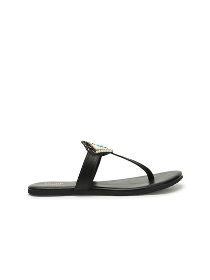 Dhiyona AK Black & Blue Evil Eye Embellished Classic T-Strap Flats