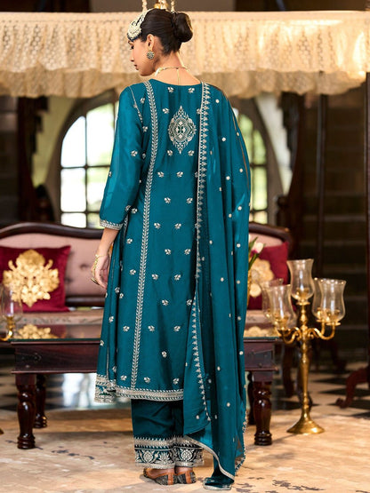 Women Ethnic Motifs Embroidered Regular Sequinned Kurta with Trousers & With Dupatta