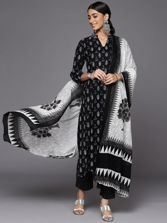 Dhiyona VA Women'sFloral Printed Pure Cotton Kurta & Trousers With Dupatta