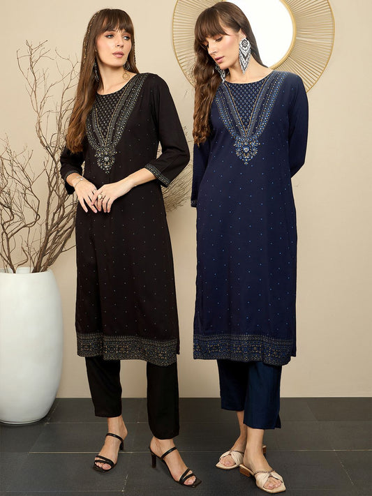 Dhiyona IE Pack of 2 Polka Dot Printed Straight Kurta